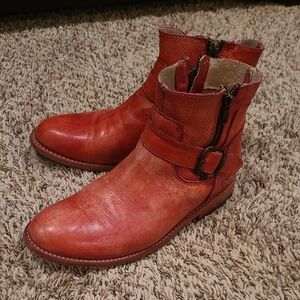 Bed Stu Red Ankle Booties with Buckle Details